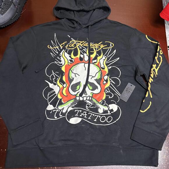Ed Hardy men’s skull and crossbones graphic black hoodie XXL - Picture 1 of 4